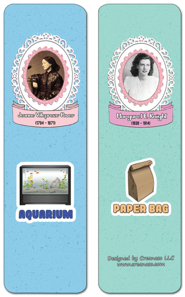 Creanoso Famous Female Inventors and Their Inventions Educational Bookmarks Cards - Gift Set