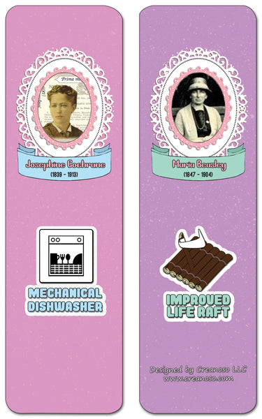 Creanoso Famous Female Inventors and their Inventions Educational Bookmarks Cards (60-Pack) - Premium Quality Gift Ideas for Children, Teens, & Adults for All Occasions