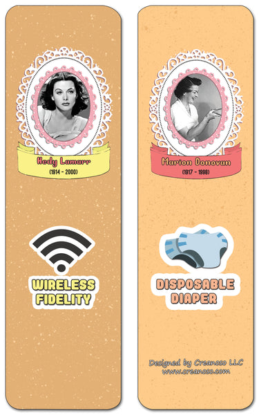 Creanoso Famous Female Inventors and their Inventions Educational Bookmarks Cards (60-Pack) - Premium Quality Gift Ideas for Children, Teens, & Adults for All Occasions