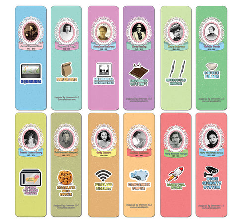 Creanoso Famous Female Inventors and their Inventions Educational Bookmarks Cards (60-Pack) - Premium Quality Gift Ideas for Children, Teens, & Adults for All Occasions