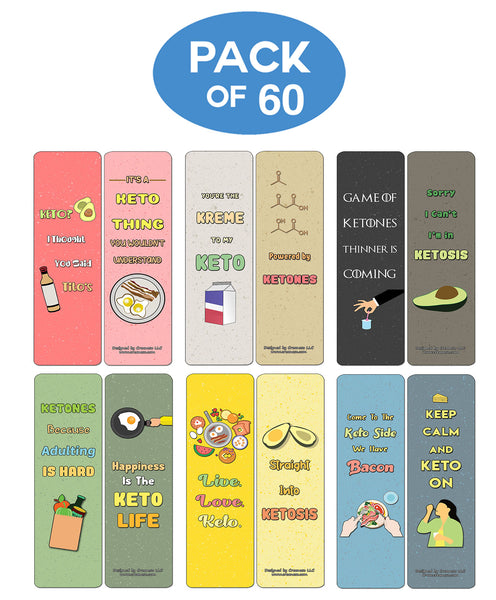 Creanoso Funny Keto Bookmarks Cards (60-Pack) - Premium Quality Gift Ideas for Children, Teens, & Adults for All Occasions - Stocking Stuffers Party Favor & Giveaways