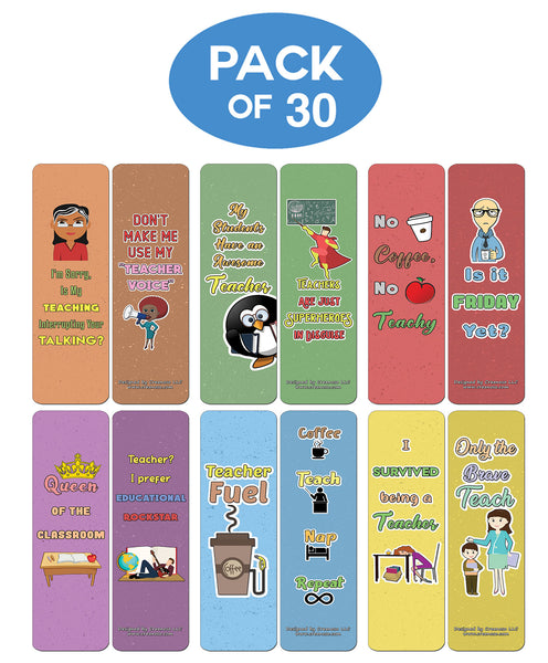 Creanoso Funny Teacher Bookmark (30-Pack) - Stocking Stuffers Premium Quality Gift Ideas for Children, Teens, & Adults - Corporate Giveaways & Party Favors