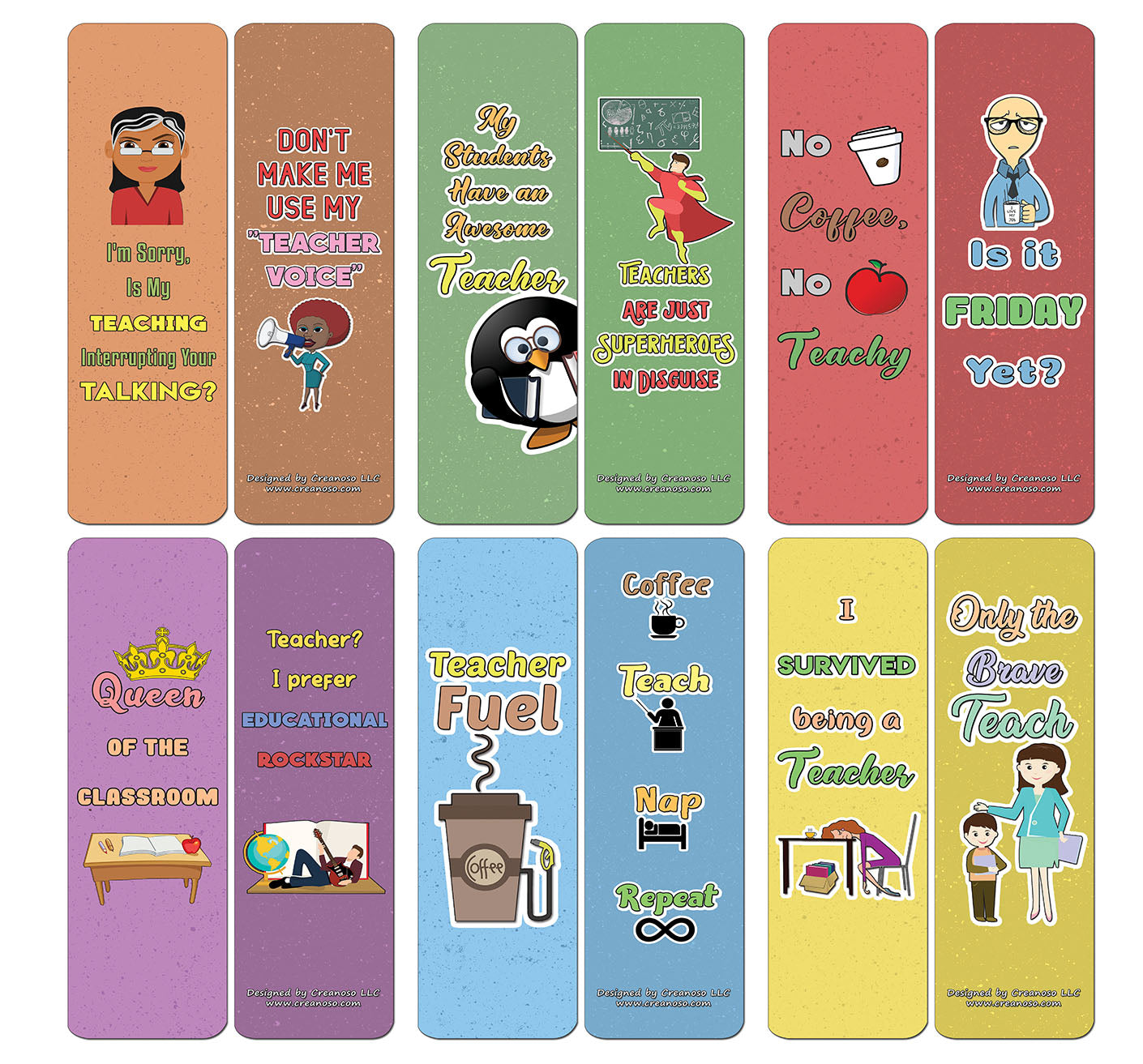 Creanoso Funny Teacher Bookmark (30-Pack) - Stocking Stuffers Premium Quality Gift Ideas for Children, Teens, & Adults - Corporate Giveaways & Party Favors