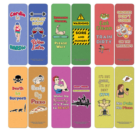 Creanoso Funny Work Out Bookmarks (60-Pack) - Premium Quality Gift Ideas for Children, Teens, & Adults for All Occasions - Stocking Stuffers Party Favor & Giveaways