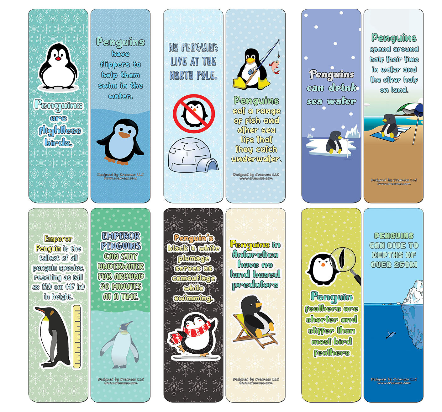 Creanoso Penguin Bookmarks (60-Pack) - Premium Quality Gift Ideas for Children, Teens, & Adults for All Occasions - Stocking Stuffers Party Favor & Giveaways