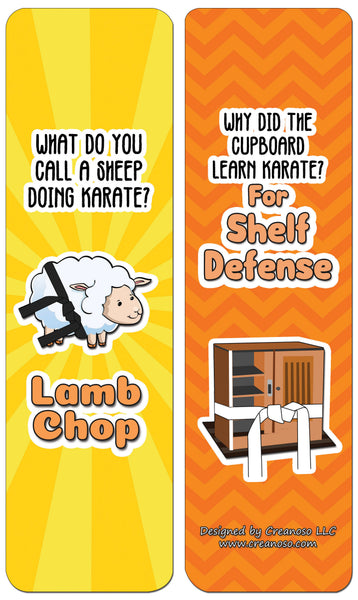 Creanoso Funny Clean Jokes Bookmarks - Karate Jokes (30-Pack) - Assorted Designs for Children - Classroom Reward Incentives for Students - Stocking Stuffers Party Favors & Giveaways for Teens & Adults