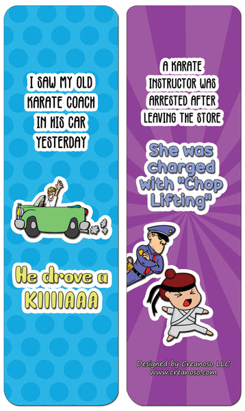 Creanoso Funny Clean Jokes Bookmarks - Karate Jokes (60-Pack) - Premium Quality Gift Ideas for Children, Teens, & Adults for All Occasions - Stocking Stuffers Party Favor & Giveaways