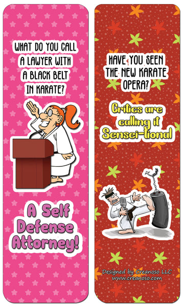 Creanoso Funny Clean Jokes Bookmarks - Karate Jokes (60-Pack) - Premium Quality Gift Ideas for Children, Teens, & Adults for All Occasions - Stocking Stuffers Party Favor & Giveaways
