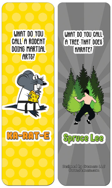 Creanoso Funny Clean Jokes Bookmarks - Karate Jokes (60-Pack) - Premium Quality Gift Ideas for Children, Teens, & Adults for All Occasions - Stocking Stuffers Party Favor & Giveaways