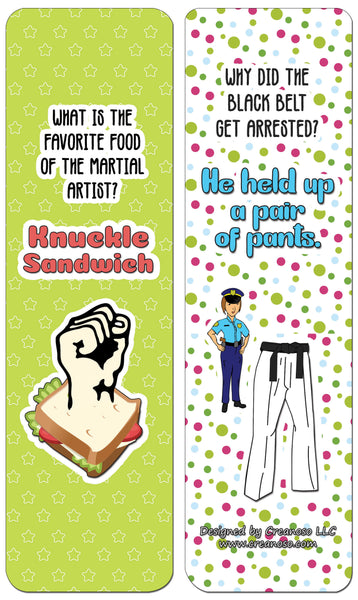 Creanoso Funny Clean Jokes Bookmarks - Karate Jokes (60-Pack) - Premium Quality Gift Ideas for Children, Teens, & Adults for All Occasions - Stocking Stuffers Party Favor & Giveaways