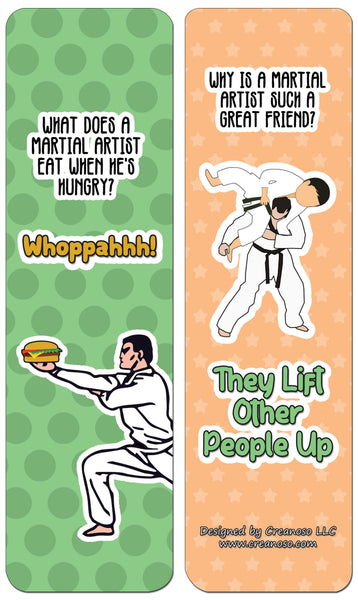 Creanoso Funny Clean Jokes Bookmarks - Karate Jokes (60-Pack) - Premium Quality Gift Ideas for Children, Teens, & Adults for All Occasions - Stocking Stuffers Party Favor & Giveaways
