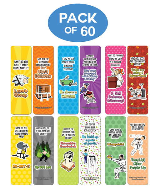 Creanoso Funny Clean Jokes Bookmarks - Karate Jokes (60-Pack) - Premium Quality Gift Ideas for Children, Teens, & Adults for All Occasions - Stocking Stuffers Party Favor & Giveaways