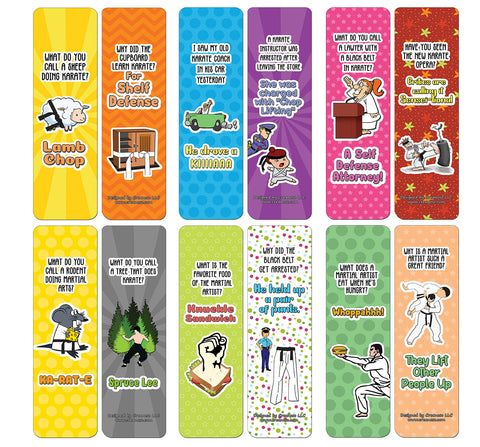 Creanoso Funny Clean Jokes Bookmarks - Karate Jokes (60-Pack) - Premium Quality Gift Ideas for Children, Teens, & Adults for All Occasions - Stocking Stuffers Party Favor & Giveaways