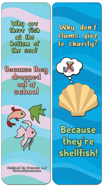 Creanoso Funny Clean Jokes Bookmarks - Sea Creatures (60-Pack) - Premium Quality Gift Ideas for Children, Teens, & Adults for All Occasions - Stocking Stuffers Party Favor & Giveaways