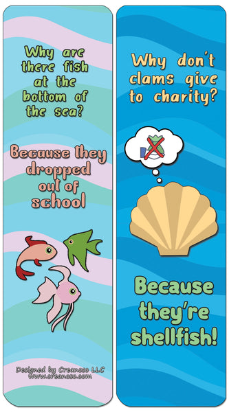 Creanoso Funny Clean Jokes Bookmarks -  Sea Creatures - Humorous Gift Set