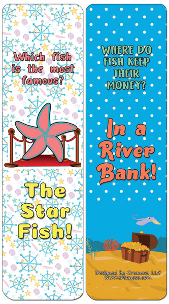 Creanoso Funny Clean Jokes Bookmarks - Sea Creatures (60-Pack) - Premium Quality Gift Ideas for Children, Teens, & Adults for All Occasions - Stocking Stuffers Party Favor & Giveaways
