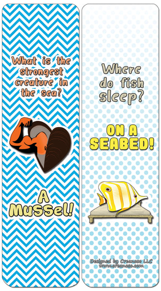 Creanoso Funny Clean Jokes Bookmarks - Sea Creatures (60-Pack) - Premium Quality Gift Ideas for Children, Teens, & Adults for All Occasions - Stocking Stuffers Party Favor & Giveaways
