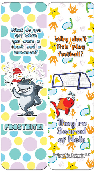 Creanoso Funny Clean Jokes Bookmarks - Sea Creatures (60-Pack) - Premium Quality Gift Ideas for Children, Teens, & Adults for All Occasions - Stocking Stuffers Party Favor & Giveaways