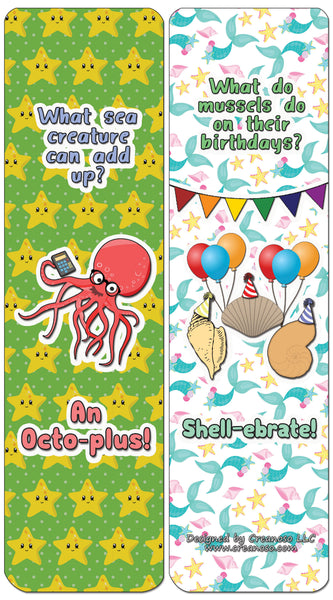 Creanoso Funny Clean Jokes Bookmarks - Sea Creatures (60-Pack) - Premium Quality Gift Ideas for Children, Teens, & Adults for All Occasions - Stocking Stuffers Party Favor & Giveaways