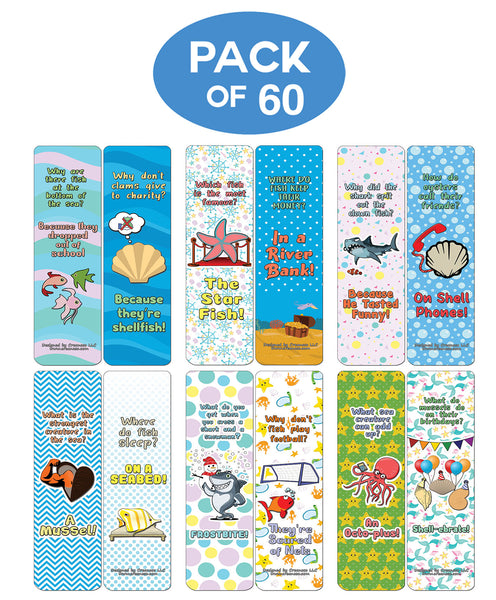 Creanoso Funny Clean Jokes Bookmarks - Sea Creatures (60-Pack) - Premium Quality Gift Ideas for Children, Teens, & Adults for All Occasions - Stocking Stuffers Party Favor & Giveaways