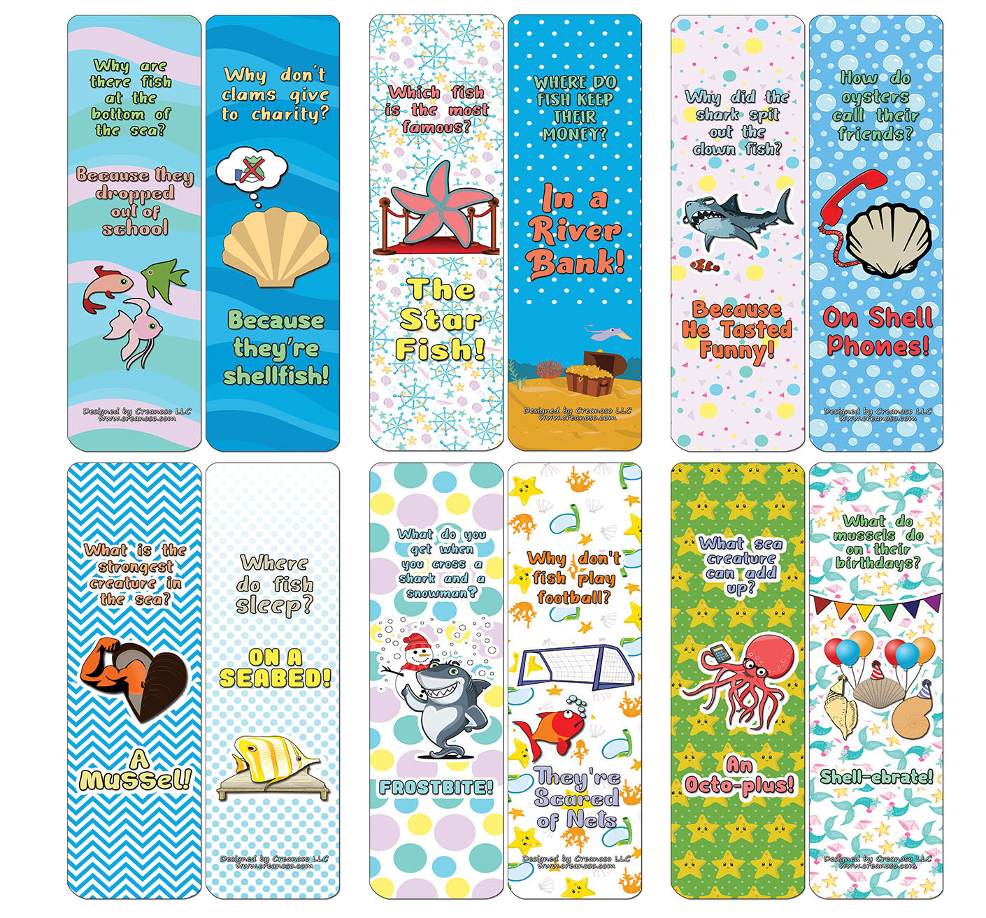 Creanoso Funny Clean Jokes Bookmarks -  Sea Creatures - Humorous Gift Set
