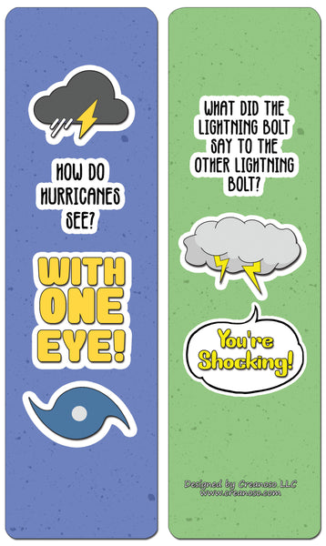 Creanoso Funny Clean Jokes Bookmarks - Weather Jokes (60-Pack) - Premium Quality Gift Ideas for Children, Teens, & Adults for All Occasions - Stocking Stuffers Party Favor & Giveaways