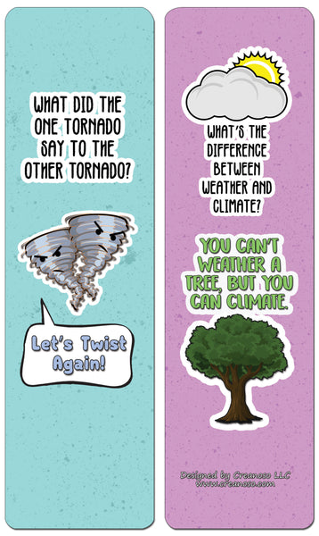 Creanoso Funny Clean Jokes Bookmarks - Weather Jokes (60-Pack) - Premium Quality Gift Ideas for Children, Teens, & Adults for All Occasions - Stocking Stuffers Party Favor & Giveaways