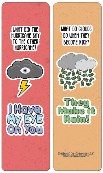 Creanoso Funny Clean Jokes Bookmarks - Weather Jokes (60-Pack) - Premium Quality Gift Ideas for Children, Teens, & Adults for All Occasions - Stocking Stuffers Party Favor & Giveaways