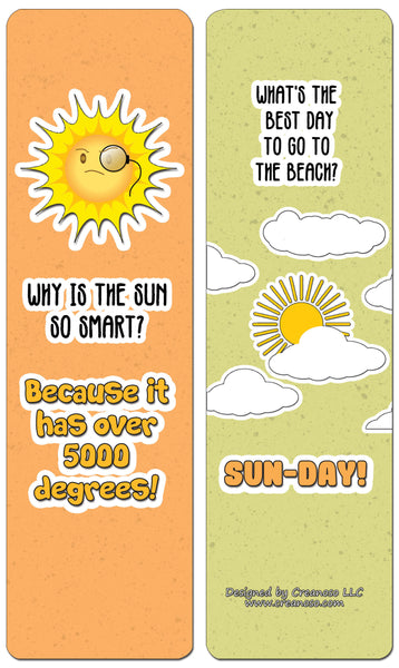 Creanoso Funny Clean Jokes Bookmarks - Weather Jokes (60-Pack) - Premium Quality Gift Ideas for Children, Teens, & Adults for All Occasions - Stocking Stuffers Party Favor & Giveaways