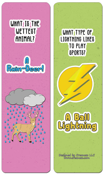 Creanoso Funny Clean Jokes Bookmarks - Weather Jokes (60-Pack) - Premium Quality Gift Ideas for Children, Teens, & Adults for All Occasions - Stocking Stuffers Party Favor & Giveaways