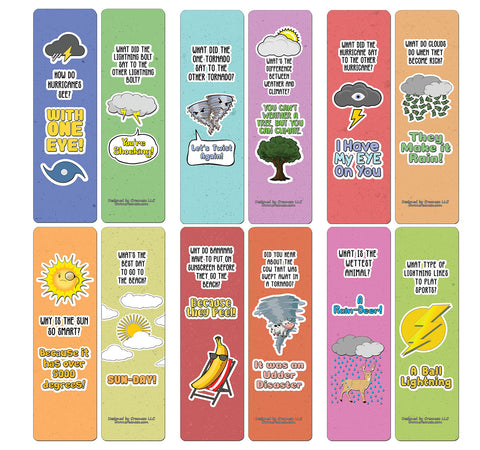 Creanoso Funny Clean Jokes Bookmarks - Weather Jokes (60-Pack) - Premium Quality Gift Ideas for Children, Teens, & Adults for All Occasions - Stocking Stuffers Party Favor & Giveaways