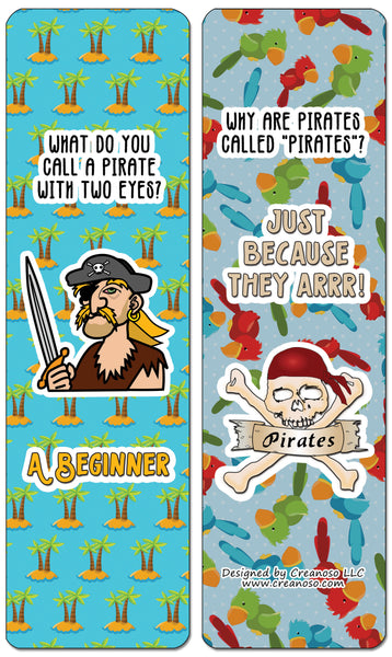 Creanoso Funny Clean Pirate Jokes Bookmarks (60-Pack) - Premium Quality Gift Ideas for Children, Teens, & Adults for All Occasions - Stocking Stuffers Party Favor & Giveaways