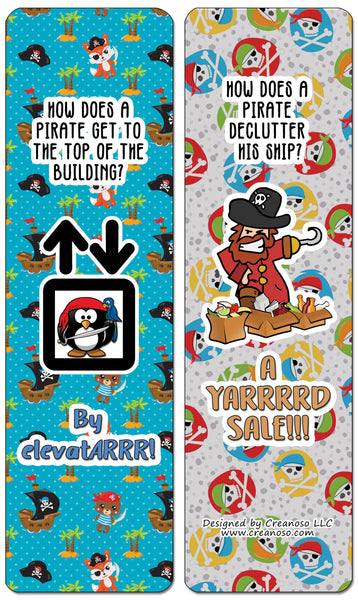 Creanoso Funny Clean Pirate Jokes Bookmarks (60-Pack) - Premium Quality Gift Ideas for Children, Teens, & Adults for All Occasions - Stocking Stuffers Party Favor & Giveaways