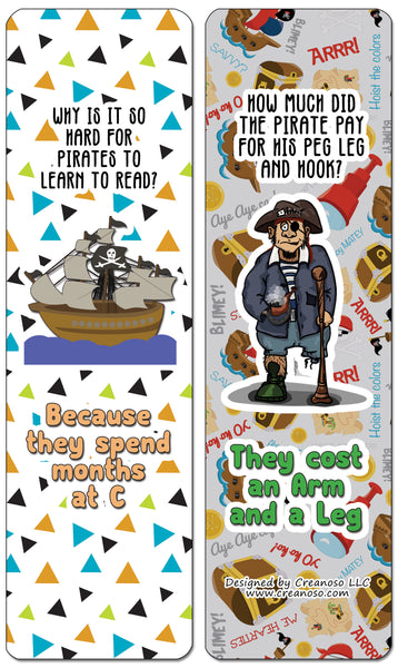 Creanoso Funny Clean Pirate Jokes Bookmarks (60-Pack) - Premium Quality Gift Ideas for Children, Teens, & Adults for All Occasions - Stocking Stuffers Party Favor & Giveaways