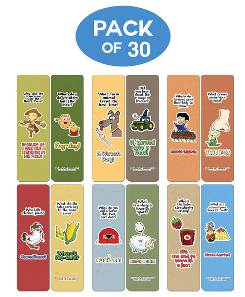 Creanoso Farm Jokes Bookmarks (30-Pack) - Classroom Reward Incentives for Students and Children - Stocking Stuffers Party Favors & Giveaways for Teens & Adults