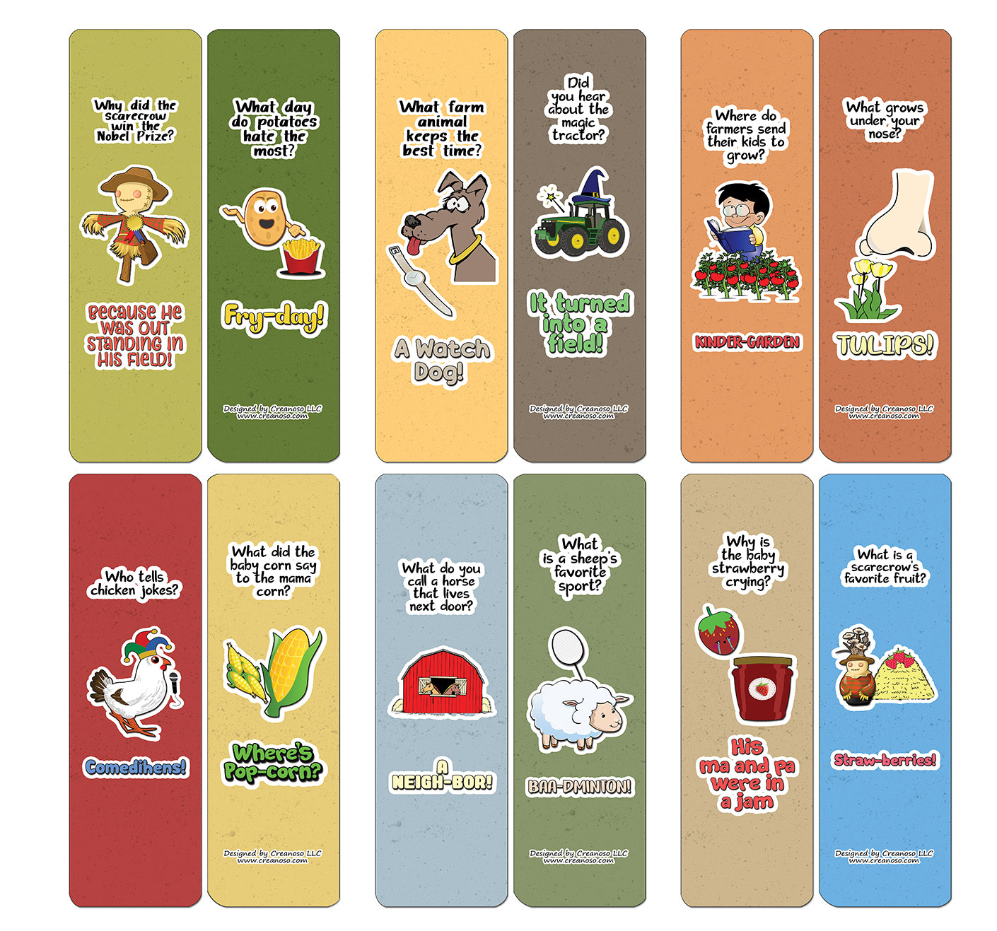Creanoso Farm Jokes Bookmarks (30-Pack) - Classroom Reward Incentives for Students and Children - Stocking Stuffers Party Favors & Giveaways for Teens & Adults