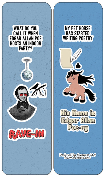 Creanoso Edgar Allan Poe Jokes Bookmarks - Amazing Stocking Stuffers and Gift Set or Party favors