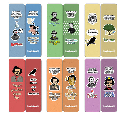 Creanoso Edgar Allan Poe Jokes Bookmarks - Amazing Stocking Stuffers and Gift Set or Party favors