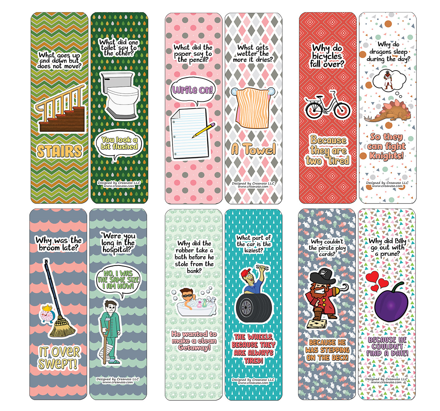 Creanoso Jokes for Kids Series Bookmarks Cards - Series 4 - Stocking Stuffers and Funny Gift Cards (12-Pack)