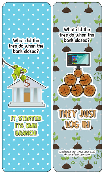 Creanoso Funny Tree Puns Bookmarks (60-Pack) - Premium Quality Gift Ideas for Children, Teens, & Adults for All Occasions - Stocking Stuffers Party Favor & Giveaways