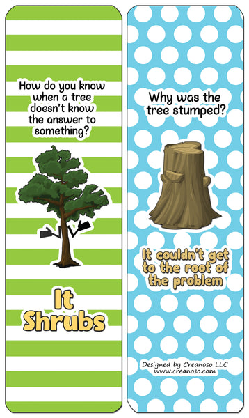 Creanoso Funny Tree Puns Bookmarks (60-Pack) - Premium Quality Gift Ideas for Children, Teens, & Adults for All Occasions - Stocking Stuffers Party Favor & Giveaways