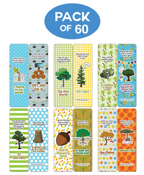 Creanoso Funny Tree Puns Bookmarks (60-Pack) - Premium Quality Gift Ideas for Children, Teens, & Adults for All Occasions - Stocking Stuffers Party Favor & Giveaways