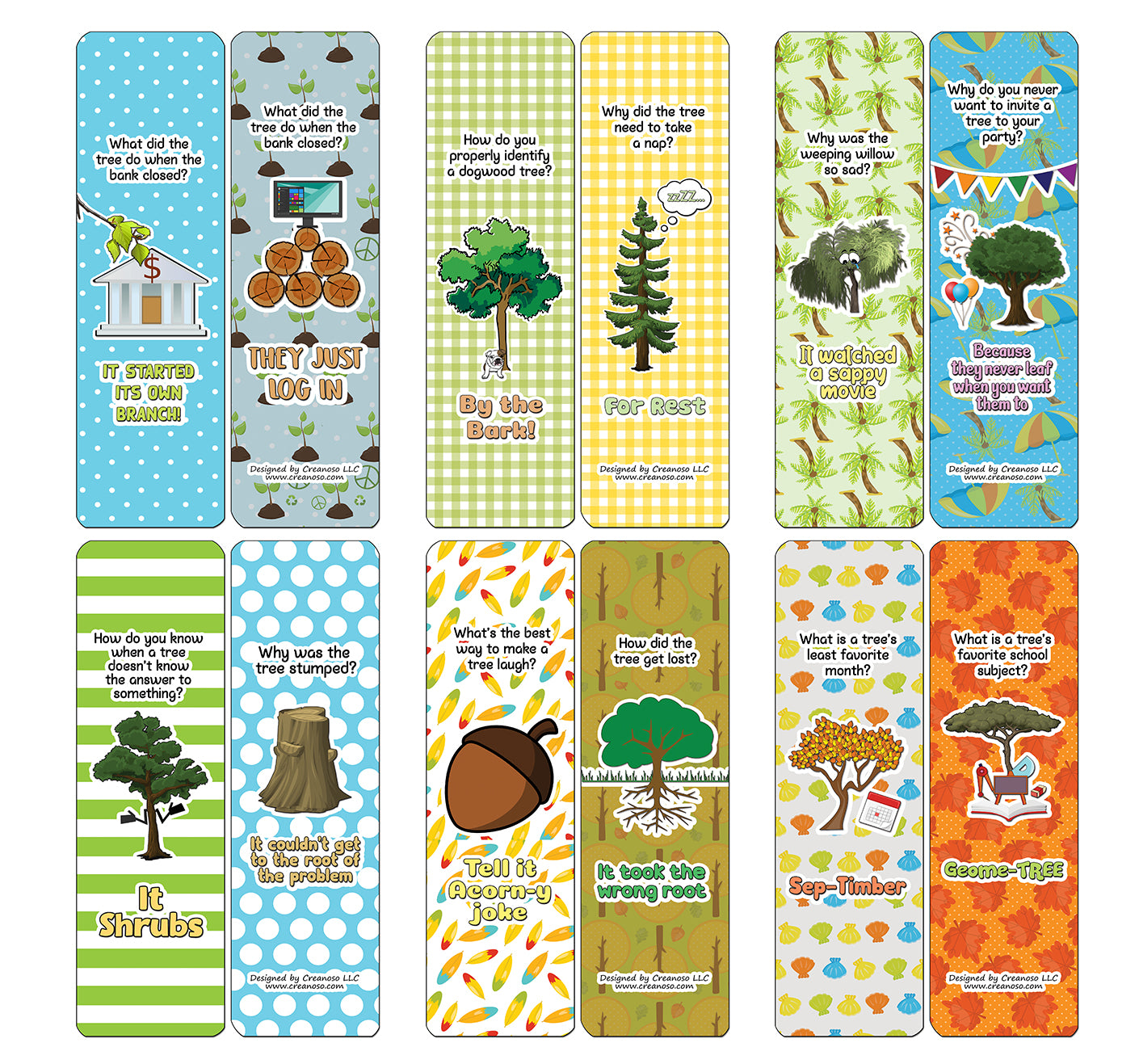 Creanoso Funny Tree Puns Bookmarks - Humorous Stocking Stuffers and Gift Set