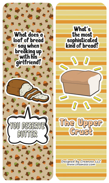 Creanoso Funny Bread Puns Bookmarks (60-Pack) - Premium Quality Gift Ideas for Children, Teens, & Adults for All Occasions - Stocking Stuffers Party Favor & Giveaways