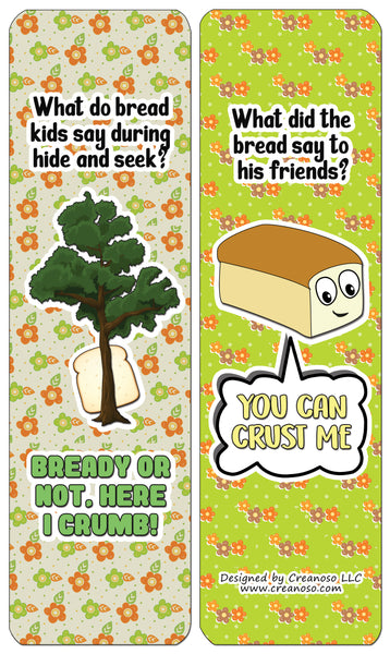 Creanoso Funny Bread Puns Bookmarks (60-Pack) - Premium Quality Gift Ideas for Children, Teens, & Adults for All Occasions - Stocking Stuffers Party Favor & Giveaways