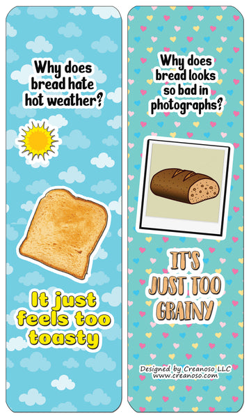 Creanoso Funny Bread Puns Bookmarks (60-Pack) - Premium Quality Gift Ideas for Children, Teens, & Adults for All Occasions - Stocking Stuffers Party Favor & Giveaways