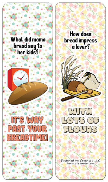 Creanoso Funny Bread Puns Bookmarks (60-Pack) - Premium Quality Gift Ideas for Children, Teens, & Adults for All Occasions - Stocking Stuffers Party Favor & Giveaways