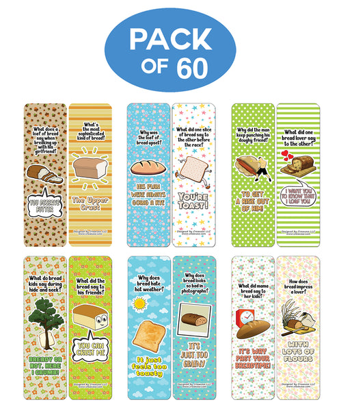 Creanoso Funny Bread Puns Bookmarks (60-Pack) - Premium Quality Gift Ideas for Children, Teens, & Adults for All Occasions - Stocking Stuffers Party Favor & Giveaways