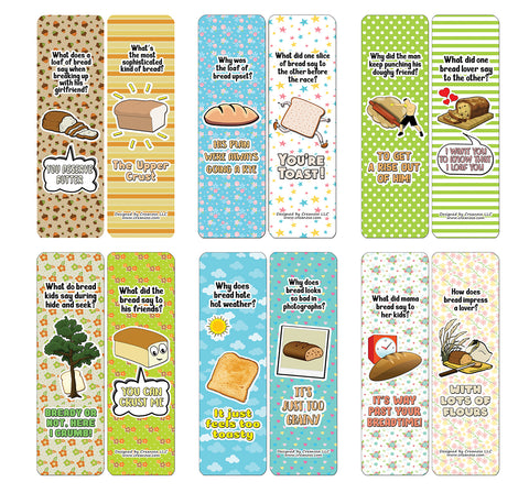 Creanoso Funny Bread Puns Bookmarks (60-Pack) - Premium Quality Gift Ideas for Children, Teens, & Adults for All Occasions - Stocking Stuffers Party Favor & Giveaways