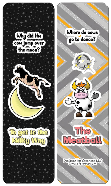 Creanoso Humorous Cow Jokes Bookmarks - Funny Stocking Stuffers and Gift Idea